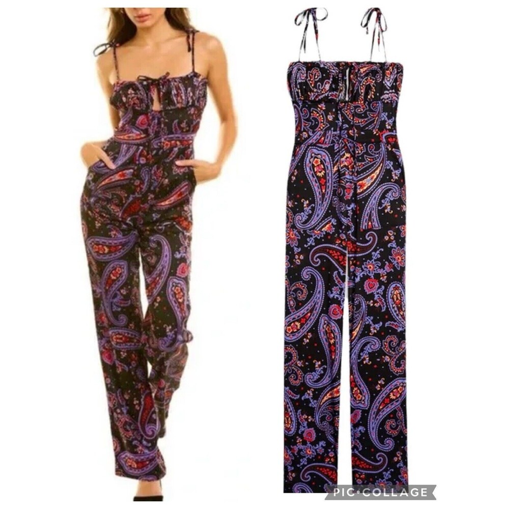 Danielle Bernstein Black Purple Pink Paisley Jumpsuit Sz 0